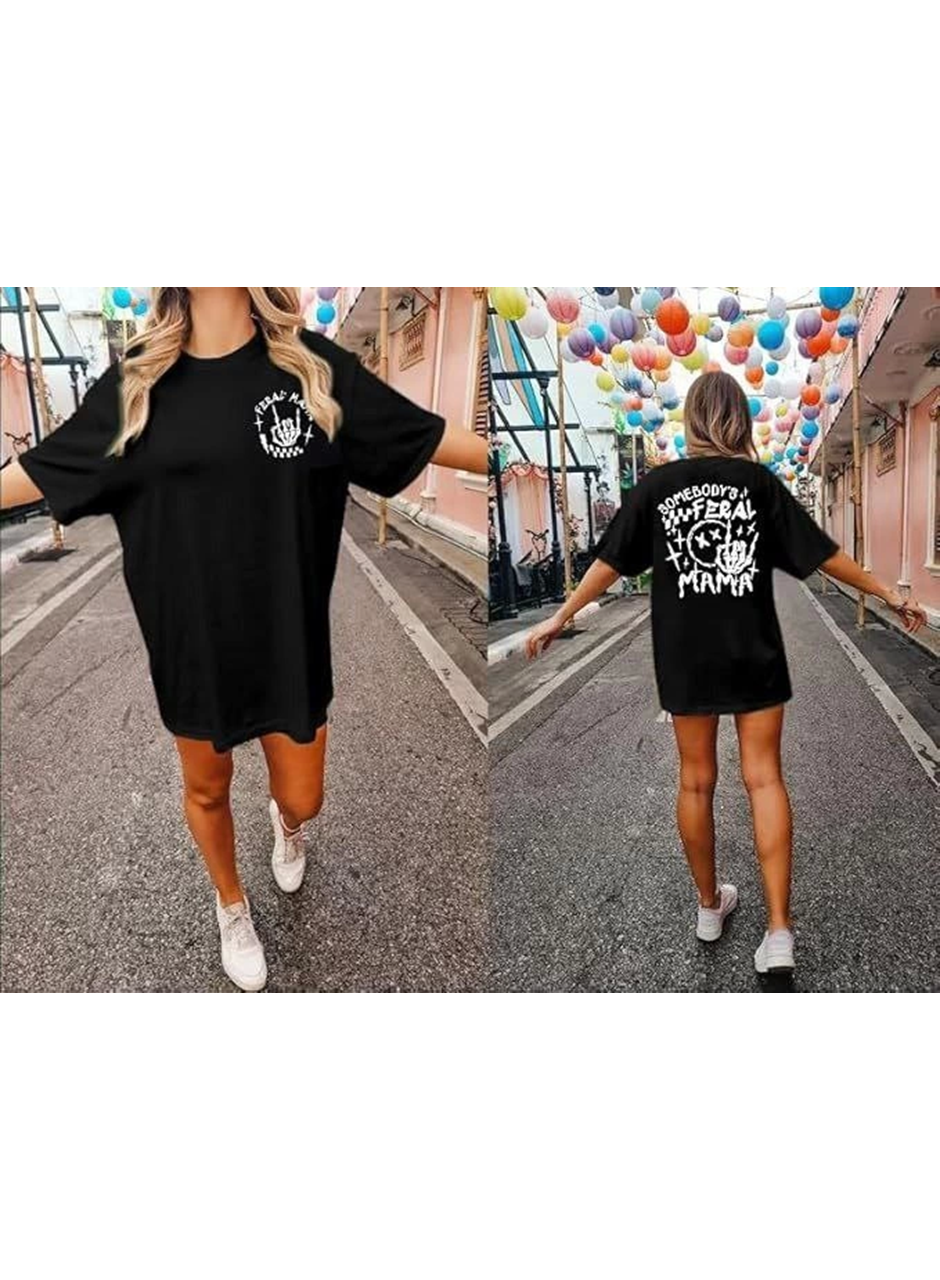 Bisiklet Yaka Baskılı T-shirt - Siyah