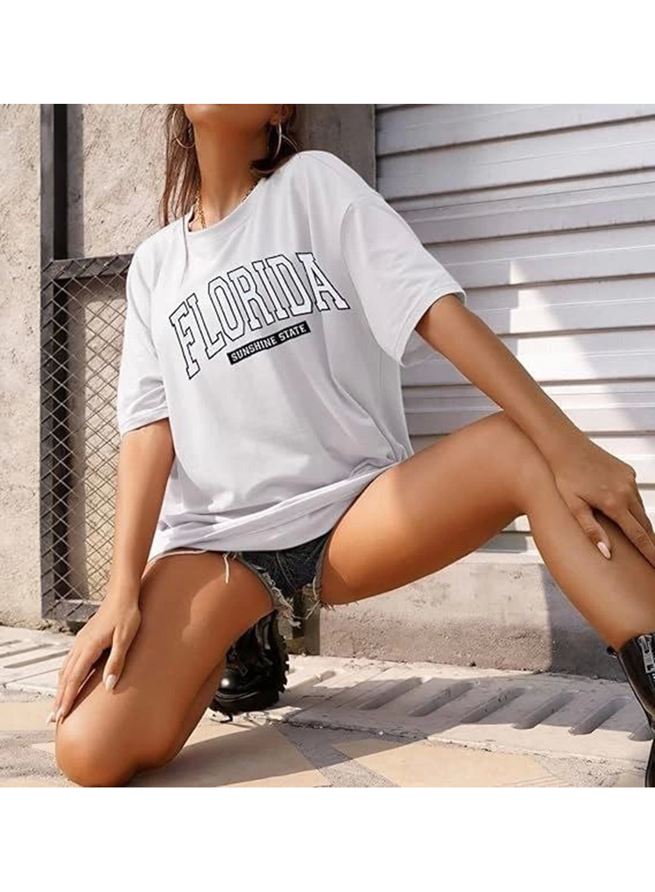 Bisiklet Yaka Baskılı T-shirt - Beyaz