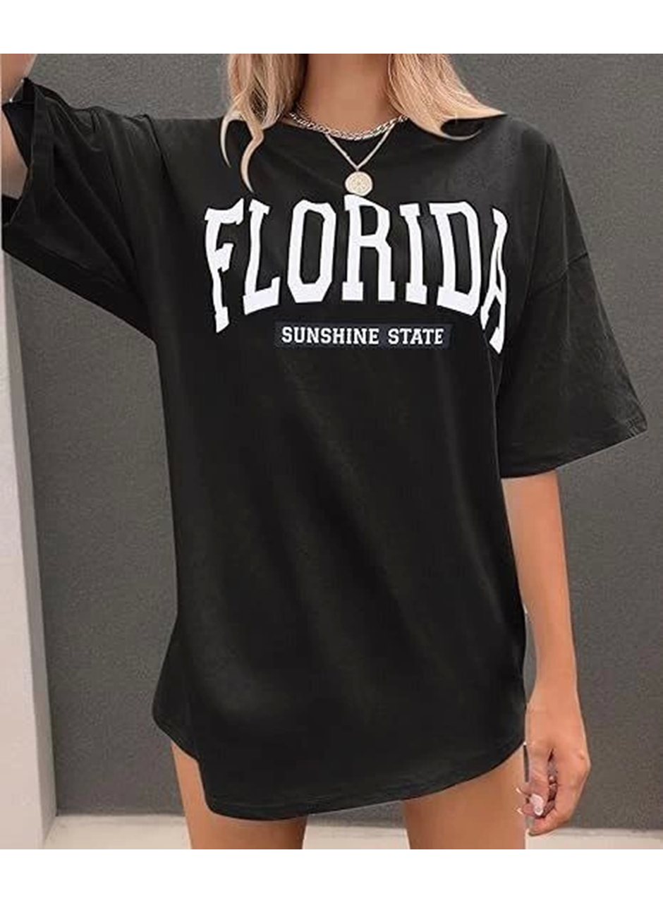 Bisiklet Yaka Baskılı T-shirt - Siyah