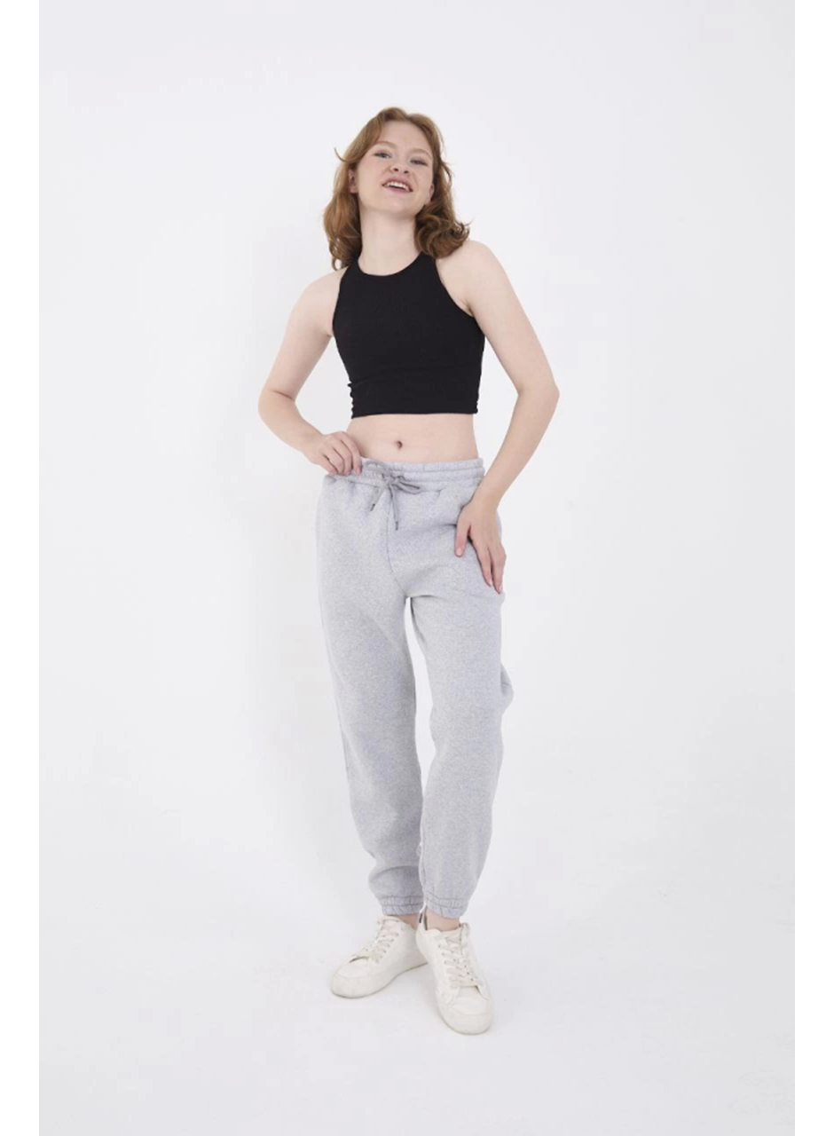 Üç İplik Basic Lastikli Eşofman Pantolon - Gri