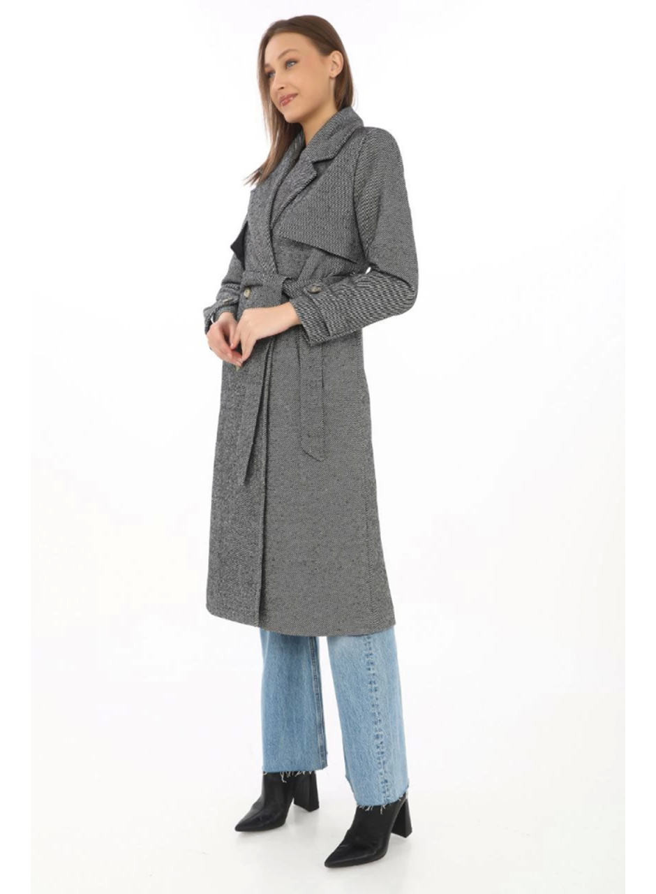 Balık Sırtı Kaşmir Uzun Kaşe Kaban - Boyalı Gri