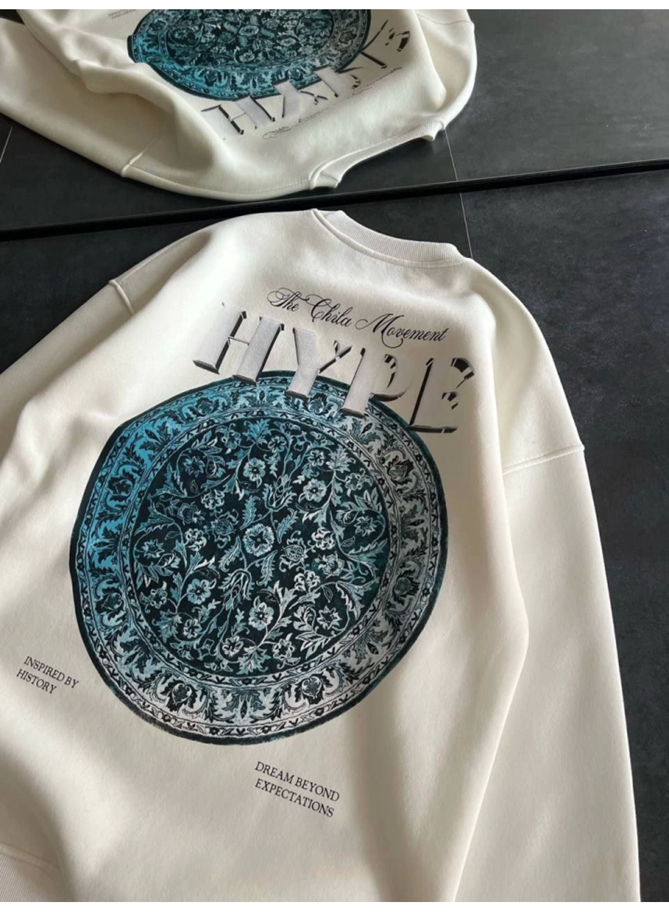 Üç İplik Bisiklet Yaka Baskılı SweatShirt - Beyaz