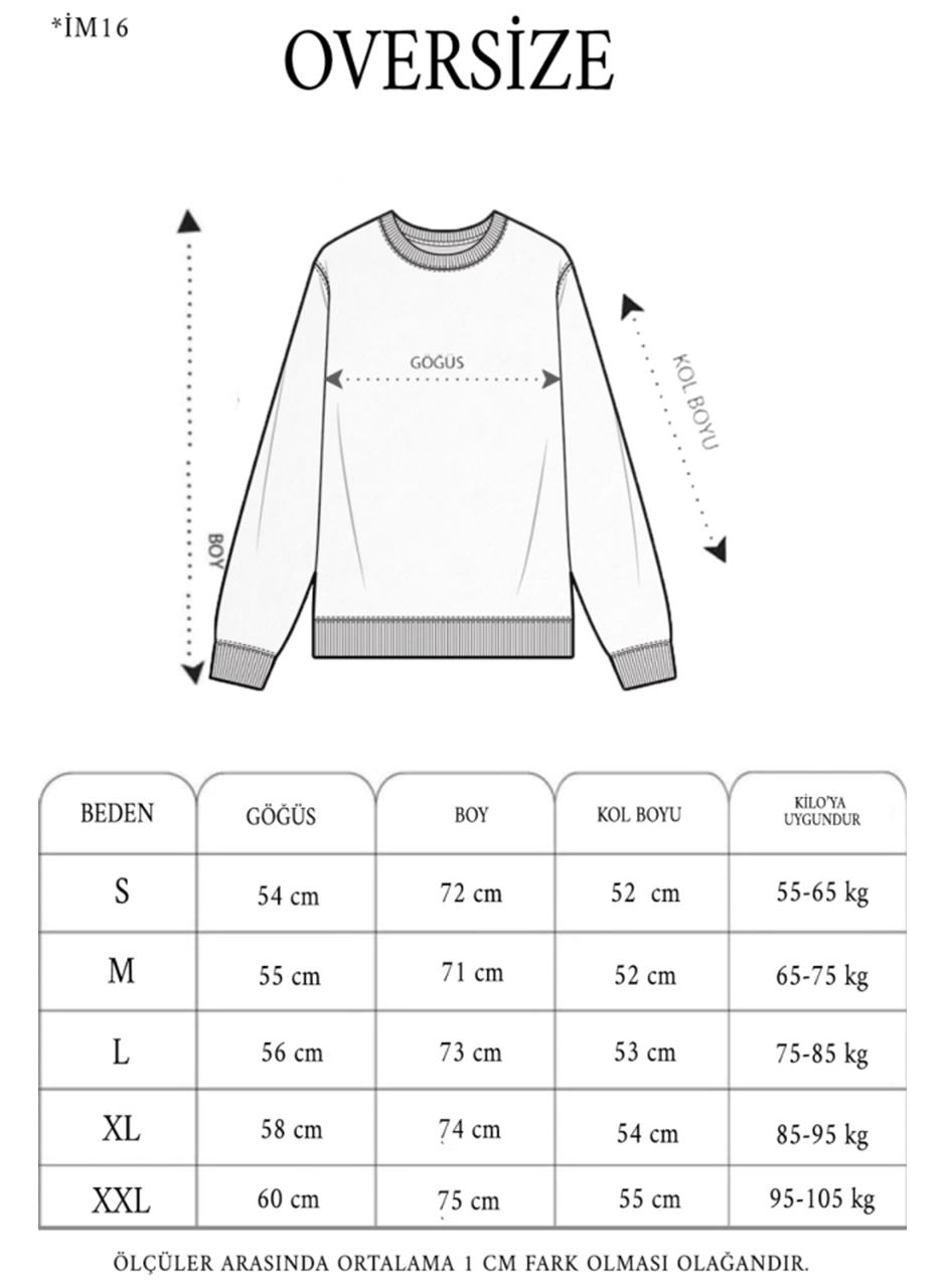 Üç İplik Bisiklet Yaka Baskılı SweatShirt - Beyaz