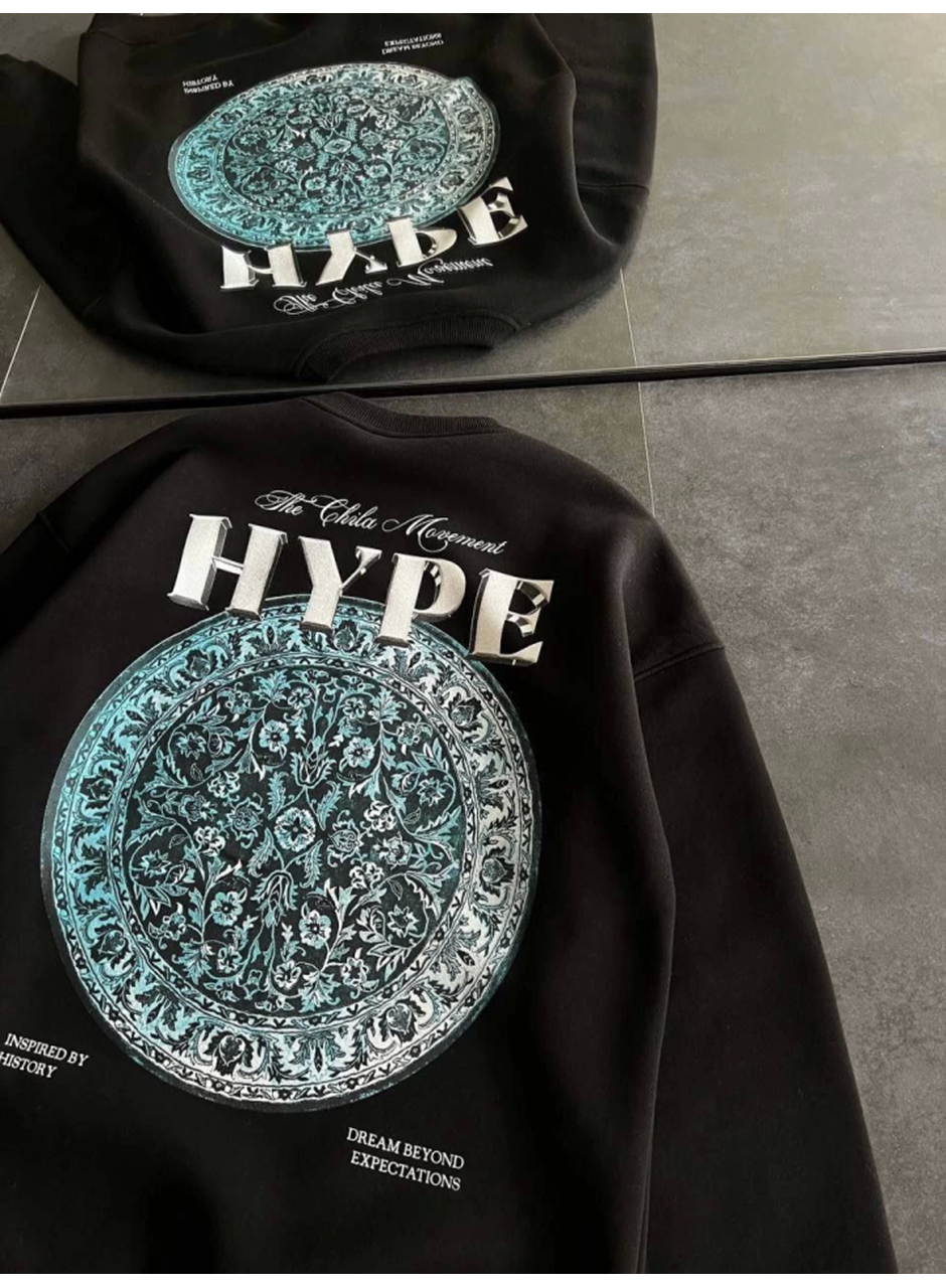 Üç İplik Bisiklet Yaka Baskılı SweatShirt - Siyah