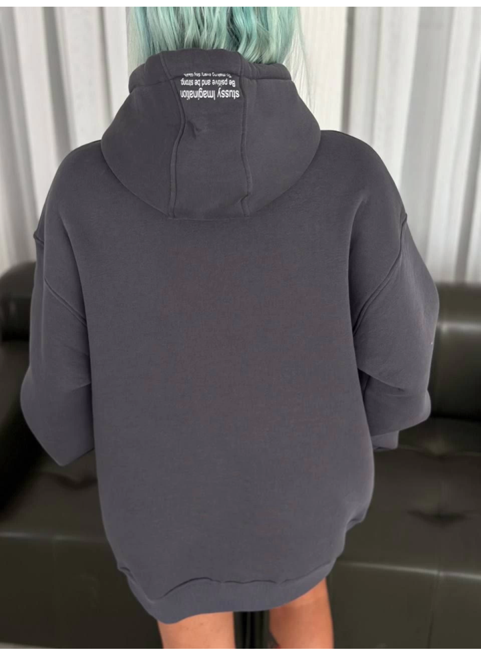 Üç İplik Kapşonlu Baskılı SweatShirt - Füme