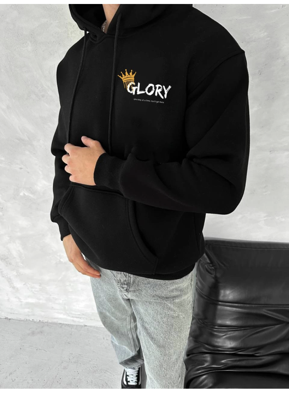 Kışlık Üç İplik Kapşonlu SweatShirt - Siyah
