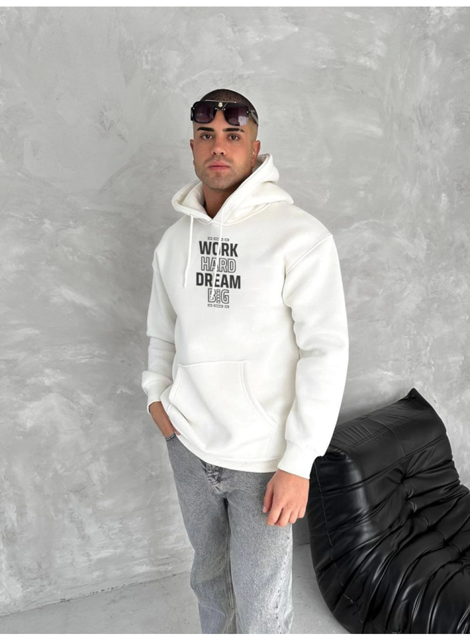 Kışlık Üç İplik Kapşonlu SweatShirt - Beyaz