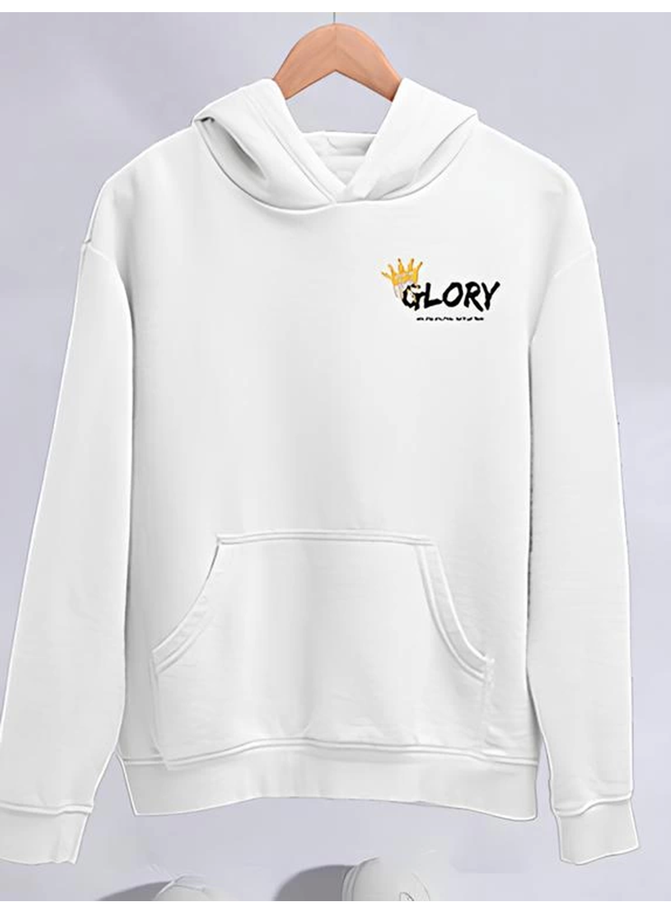 Kışlık Üç İplik Kapşonlu SweatShirt - Beyaz