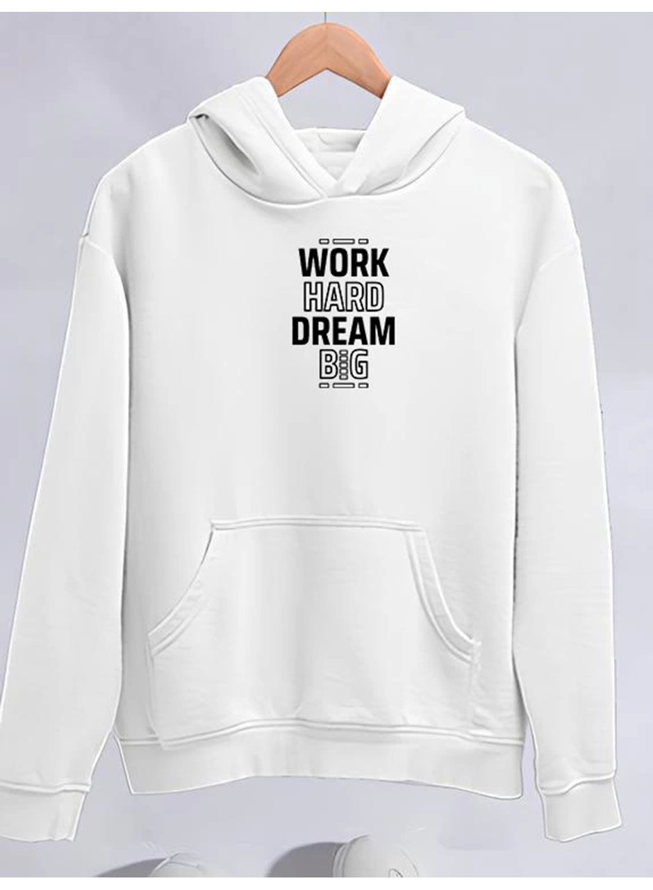 Kışlık Üç İplik Kapşonlu SweatShirt - Beyaz