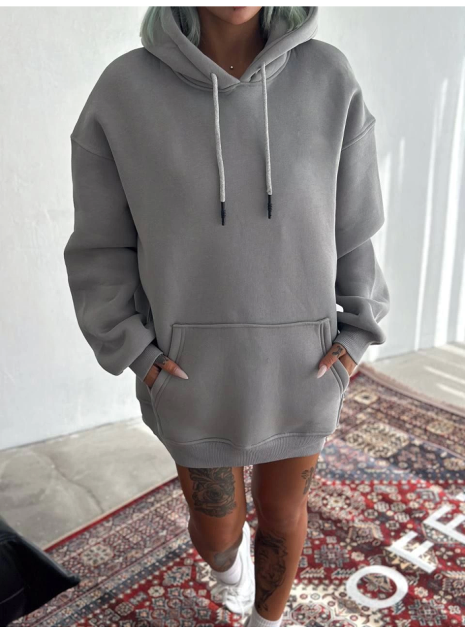 Kapşonlu Üç İplik Penye Basic SweatShirt - Boyalı Gri