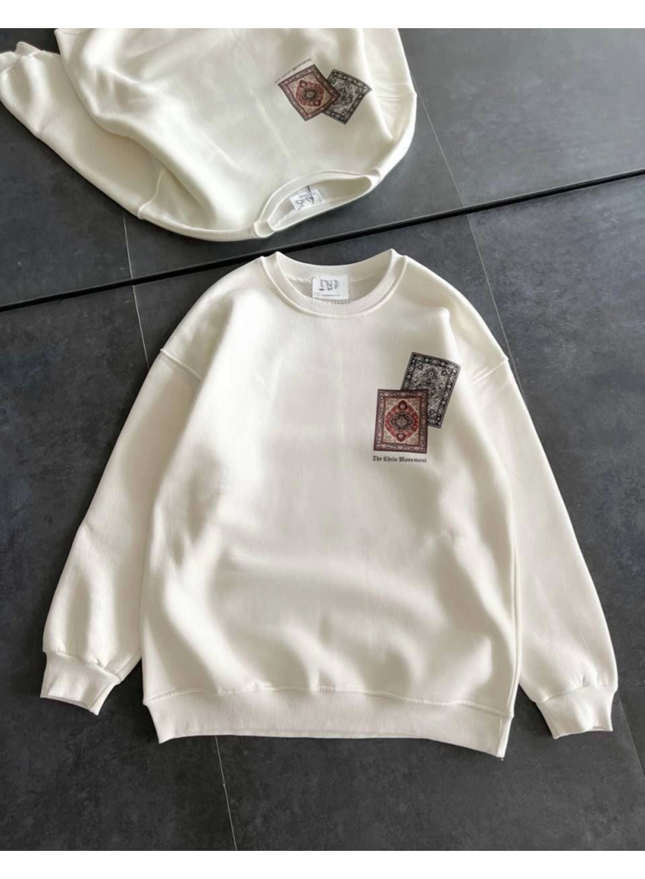 Bisiklet Yaka Baskılı SweatShirt - Beyaz