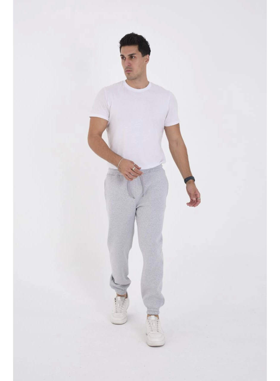 Unisex Kışlık Üç İplik Lastikli Eşofman Pantolon - Gri