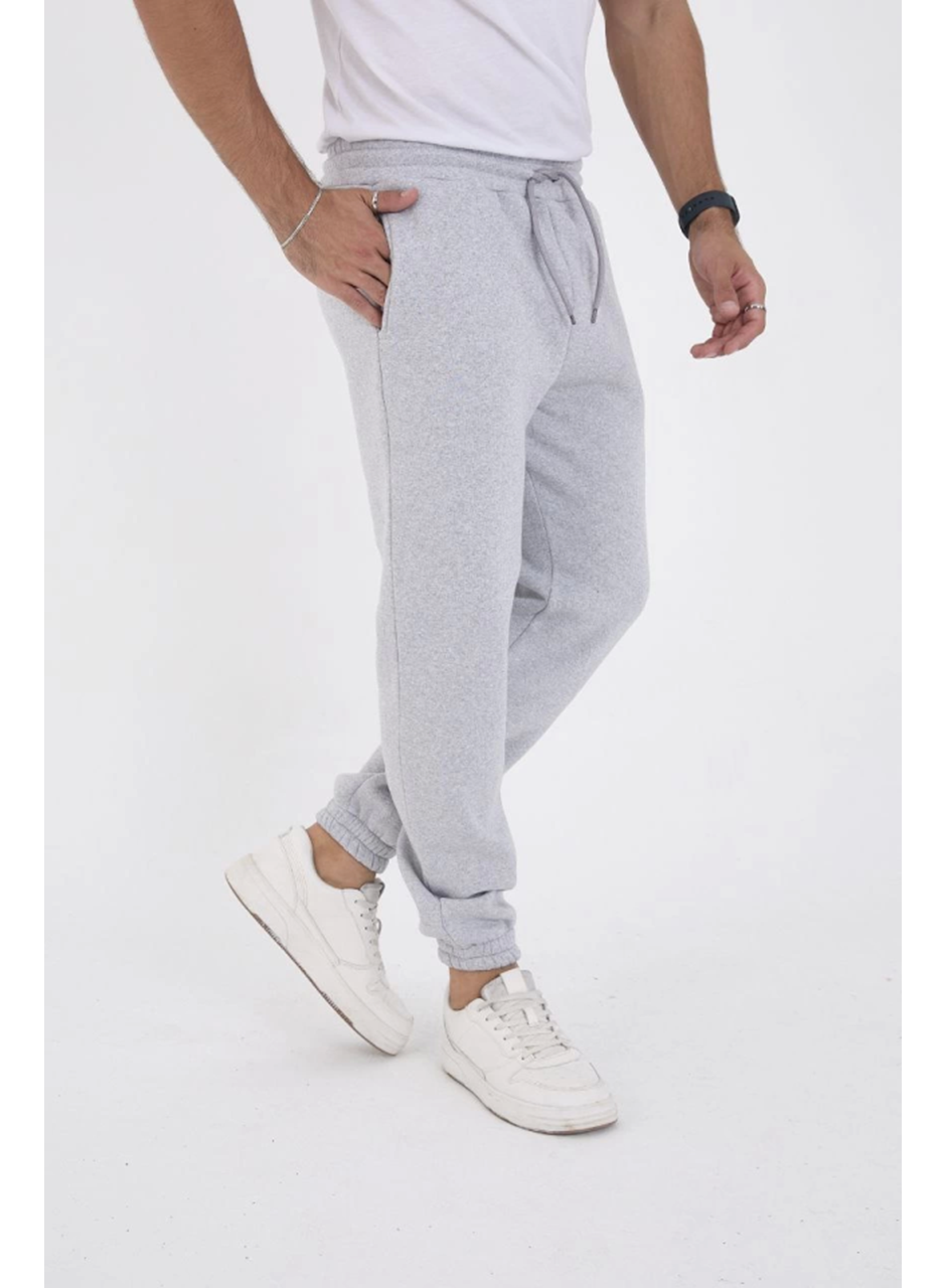 Unisex Kışlık Üç İplik Lastikli Eşofman Pantolon - Gri