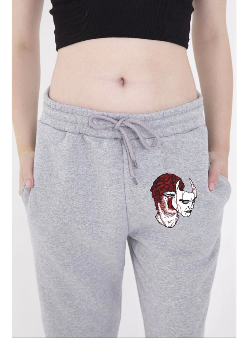 Lastikli Baskılı Eşofman Pantolon - Gri