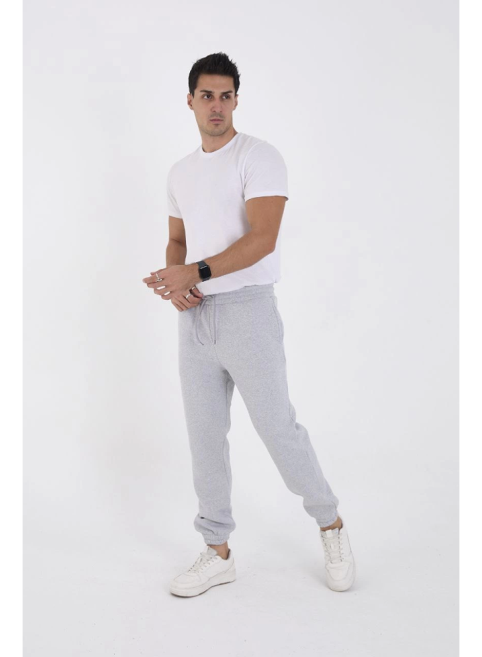 Unisex Kışlık Üç İplik Lastikli Eşofman Pantolon - Gri