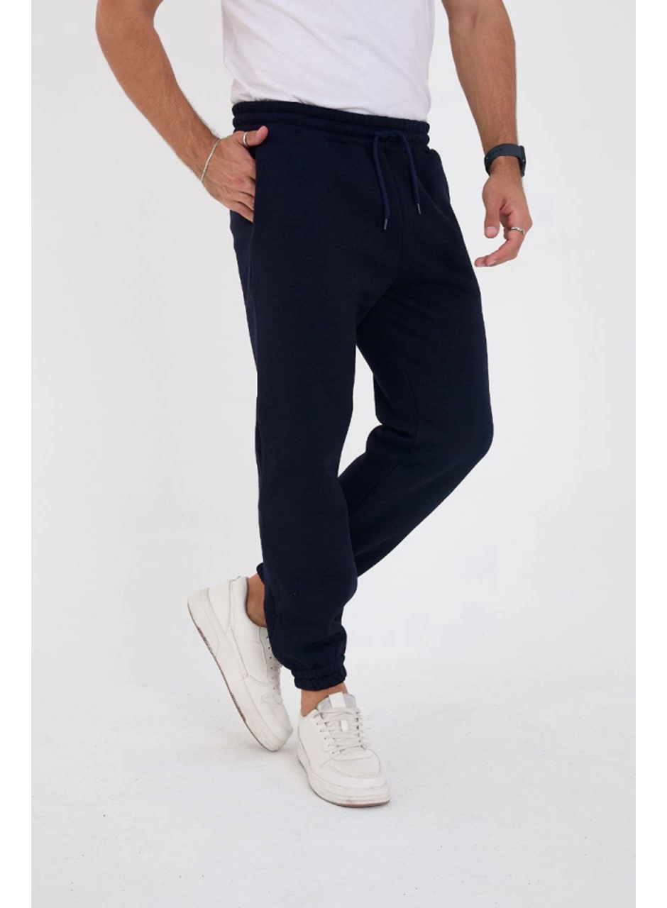 Unisex Kışlık Üç İplik Lastikli Eşofman Pantolon - Lacivert