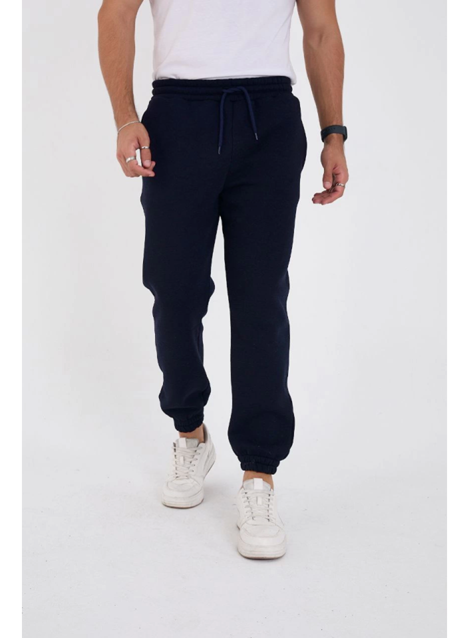 Unisex Kışlık Üç İplik Lastikli Eşofman Pantolon - Lacivert