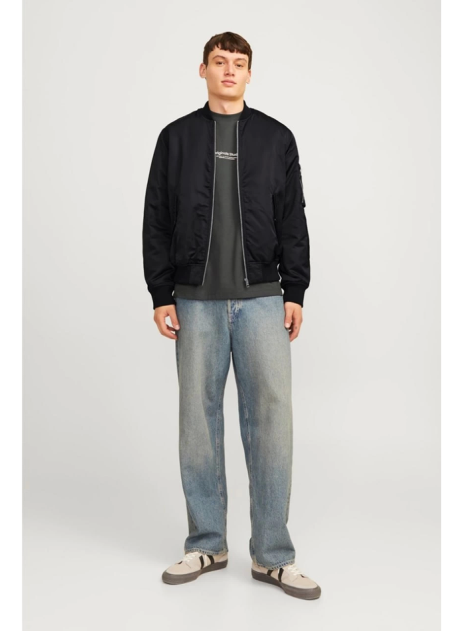 Unisex İçi Astarlı Düz Bomber Ceket - Siyah