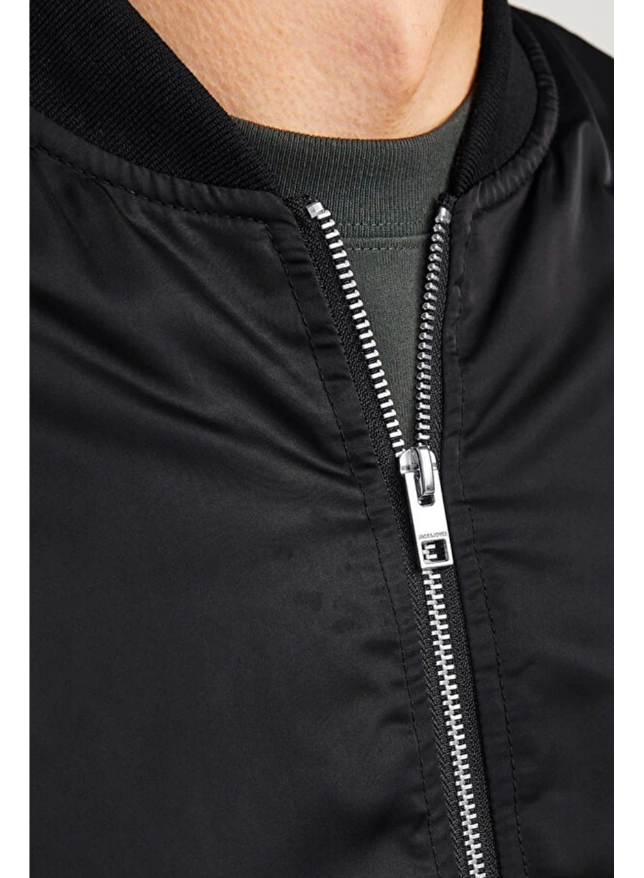 Unisex İçi Astarlı Düz Bomber Ceket - Siyah