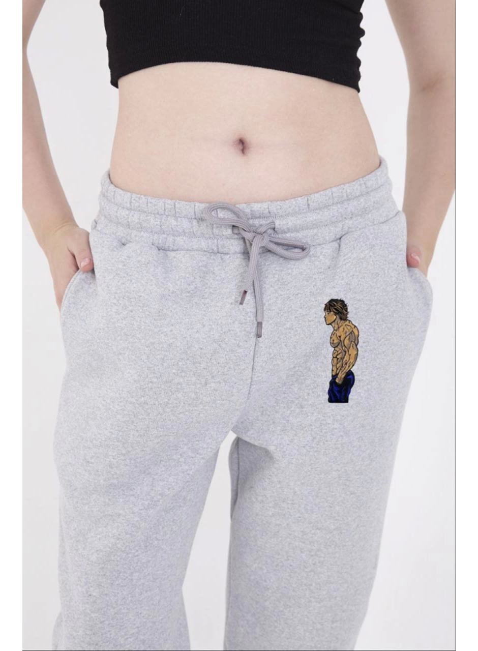 Lastikli Üç İplik Baskılı Eşofman Pantolon - Gri