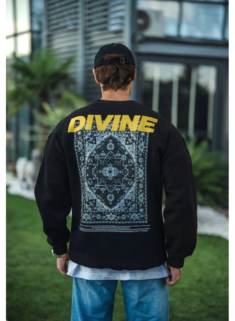 Kışlık Bisiklet Yaka Baskılı SweatShirt - Siyah