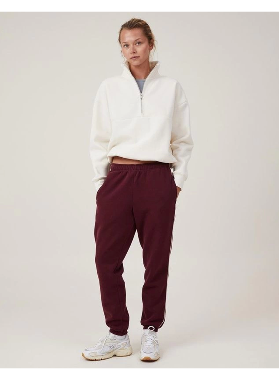 Oversize Yarım Farmuarlı Yakalı Basic SweatShirt - Beyaz