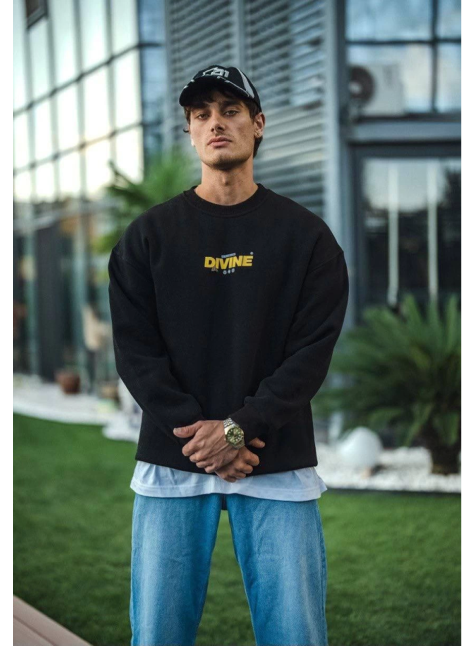 Kışlık Bisiklet Yaka Baskılı SweatShirt - Siyah