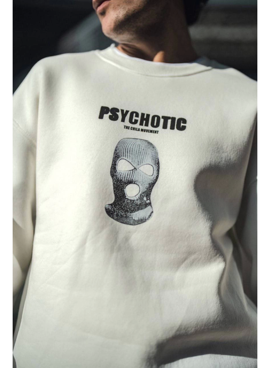 Kışlık Bisiklet Yaka Baskılı SweatShirt - Beyaz