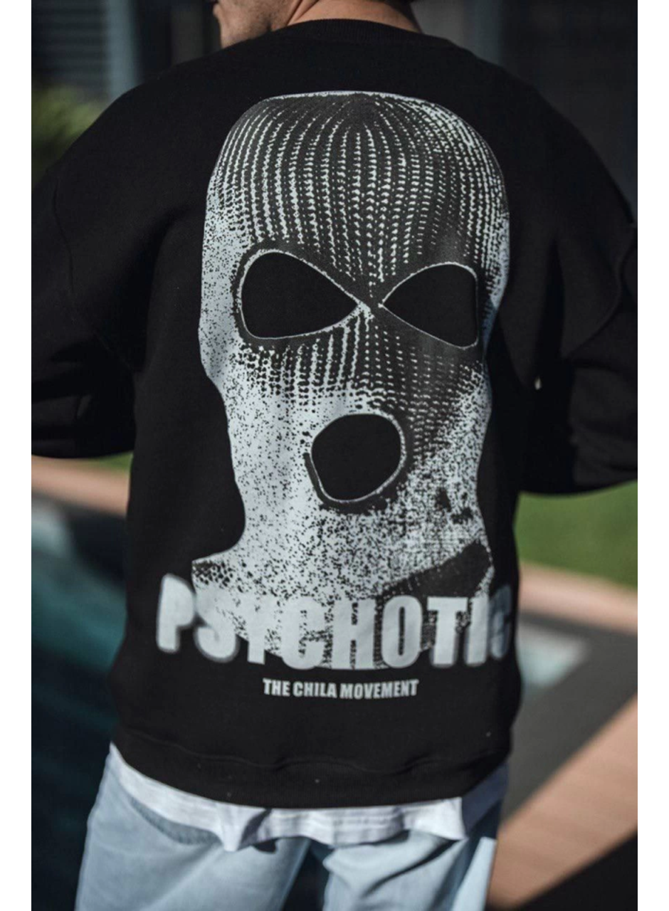 Kışlık Bisiklet Yaka Baskılı SweatShirt - Siyah