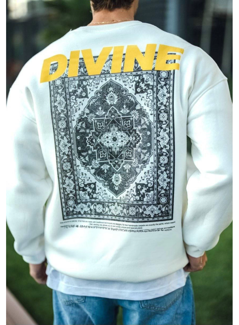 Kışlık Bisiklet Yaka Baskılı SweatShirt - Beyaz