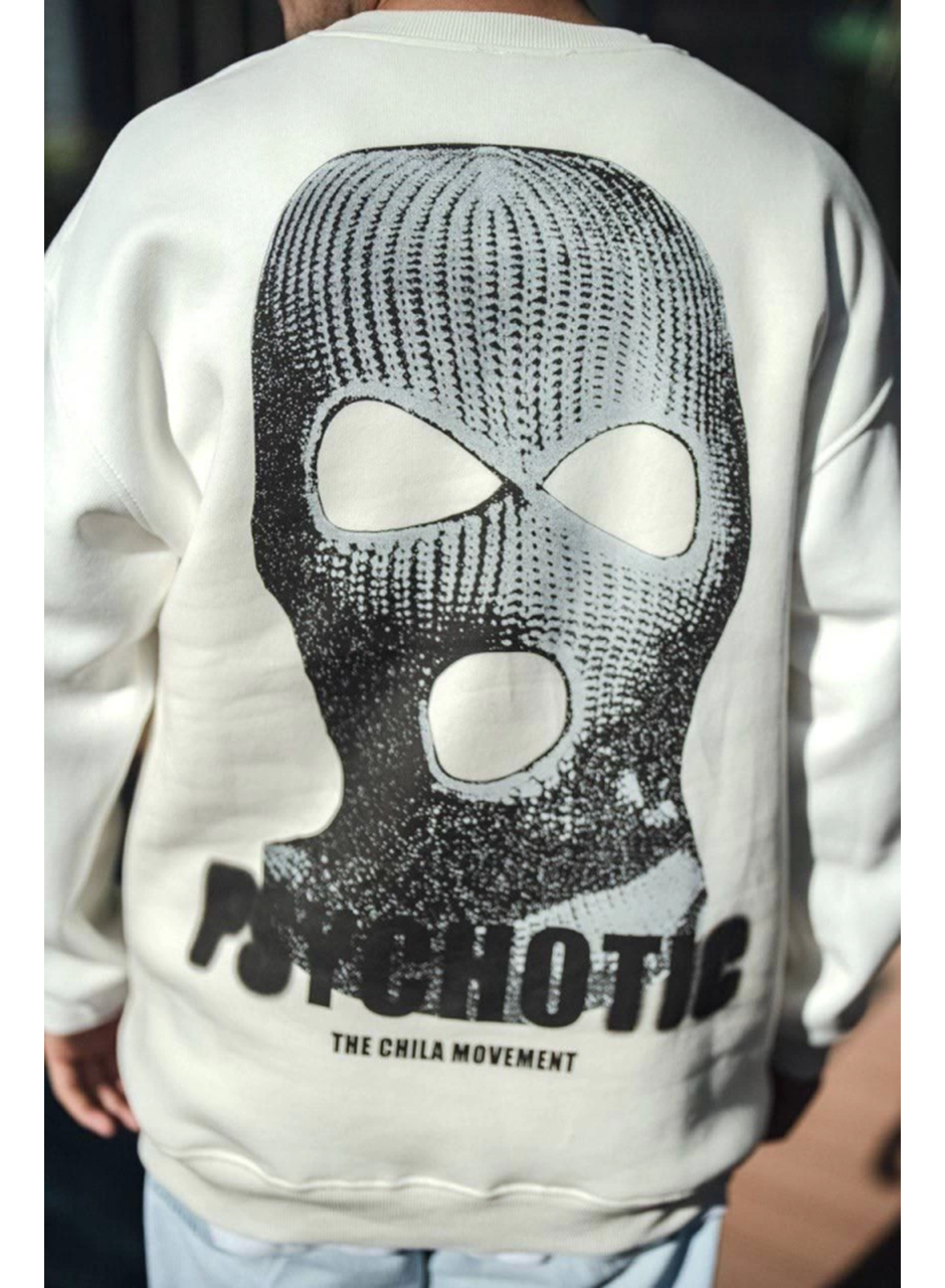 Kışlık Bisiklet Yaka Baskılı SweatShirt - Beyaz