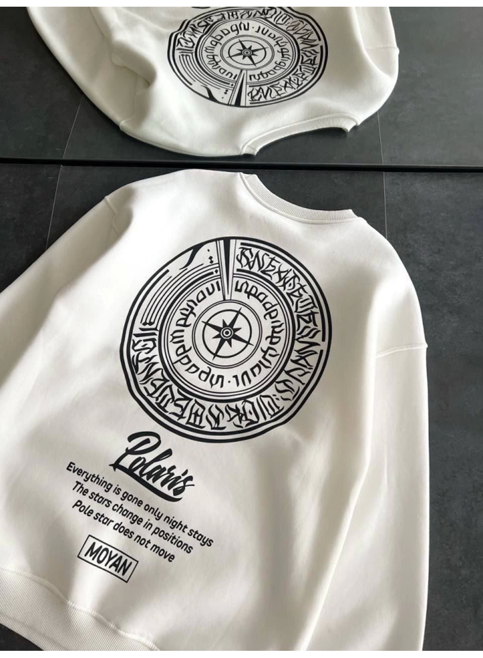 Kışlık Bisiklet Yaka Ön Ve Arka Baskılı SweatShirt - Beyaz