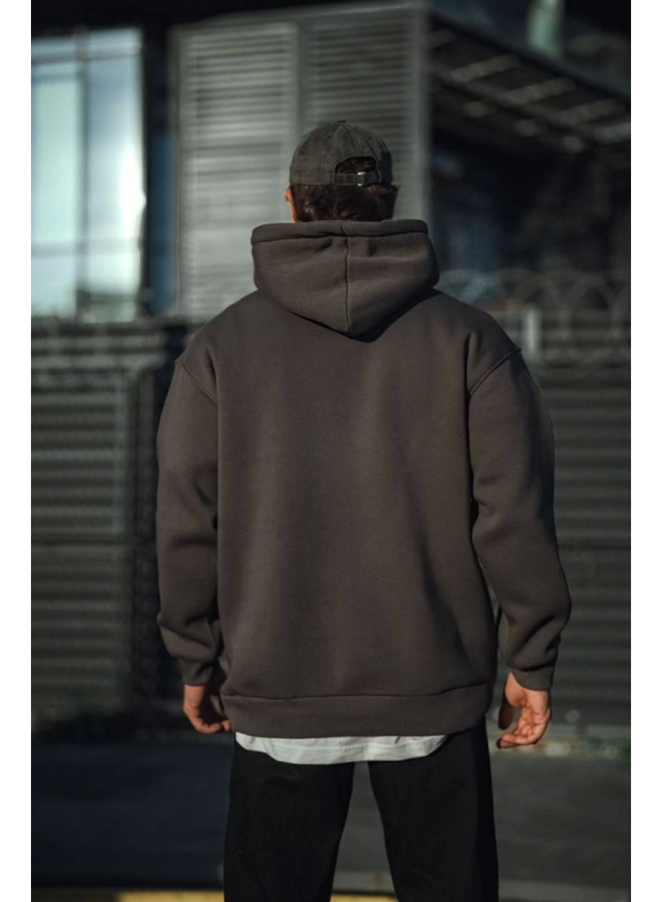 Üç İplik Penye Kapşonlu Basic SweatShirt - Antrasit