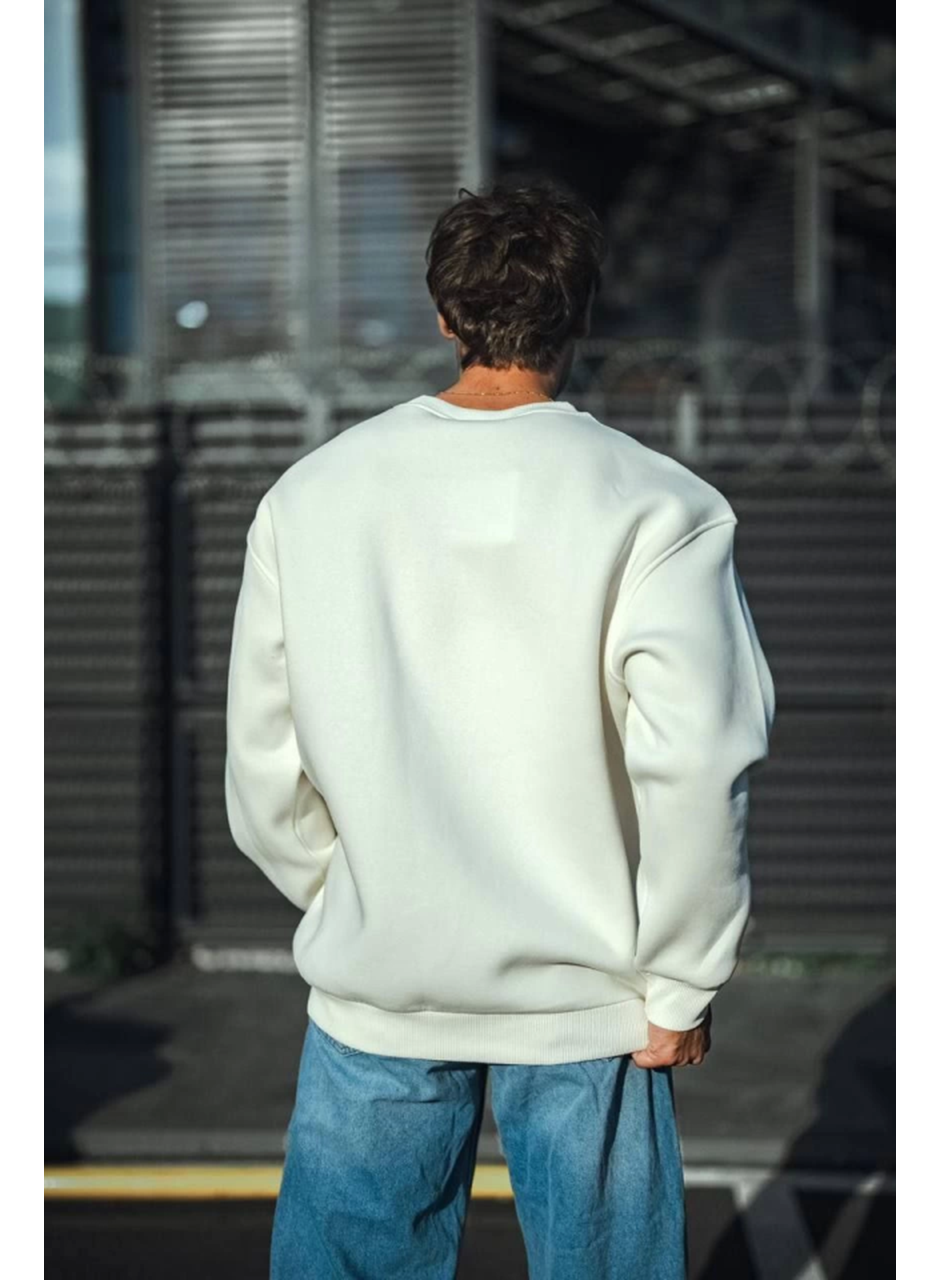 Kışlık Bisiklet Yaka Üç İplik Basic SweatShirt - Beyaz