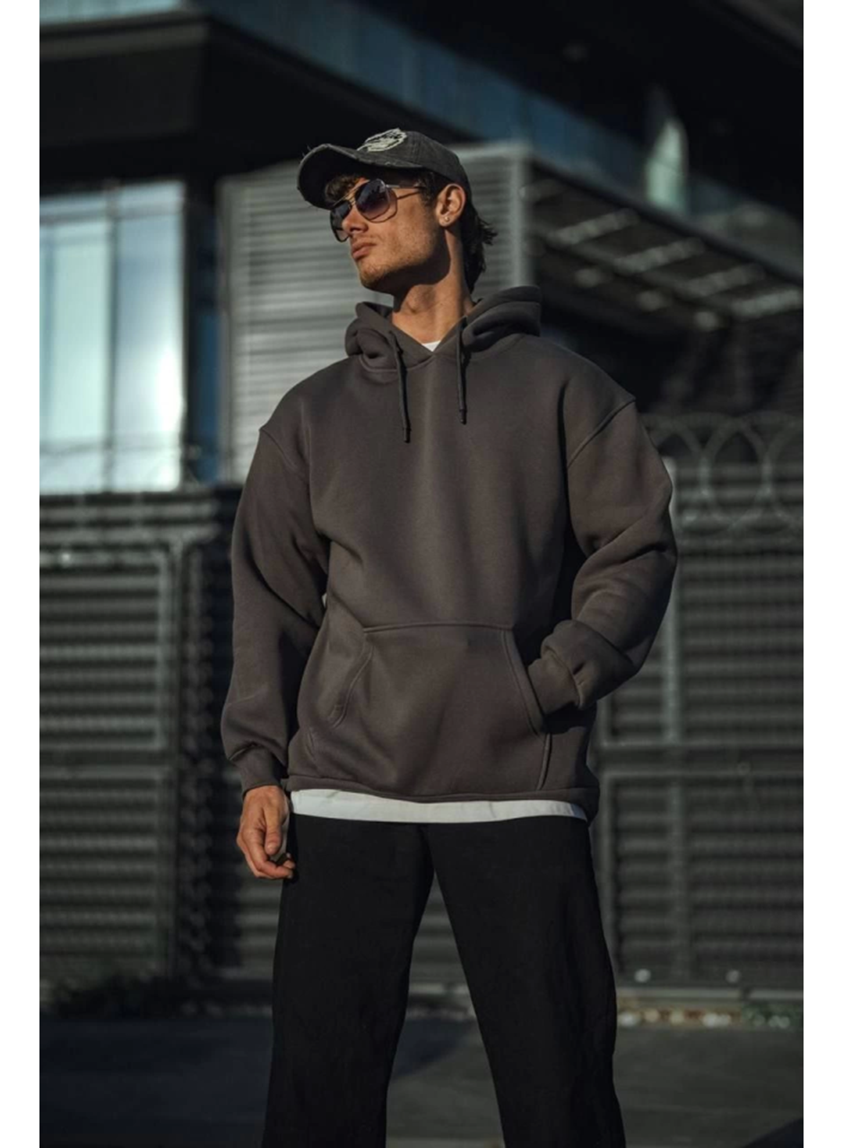 Üç İplik Penye Kapşonlu Basic SweatShirt - Antrasit