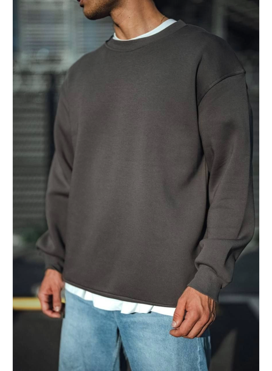 Kışlık Bisiklet Yaka Üç İplik Basic SweatShirt - Antrasit