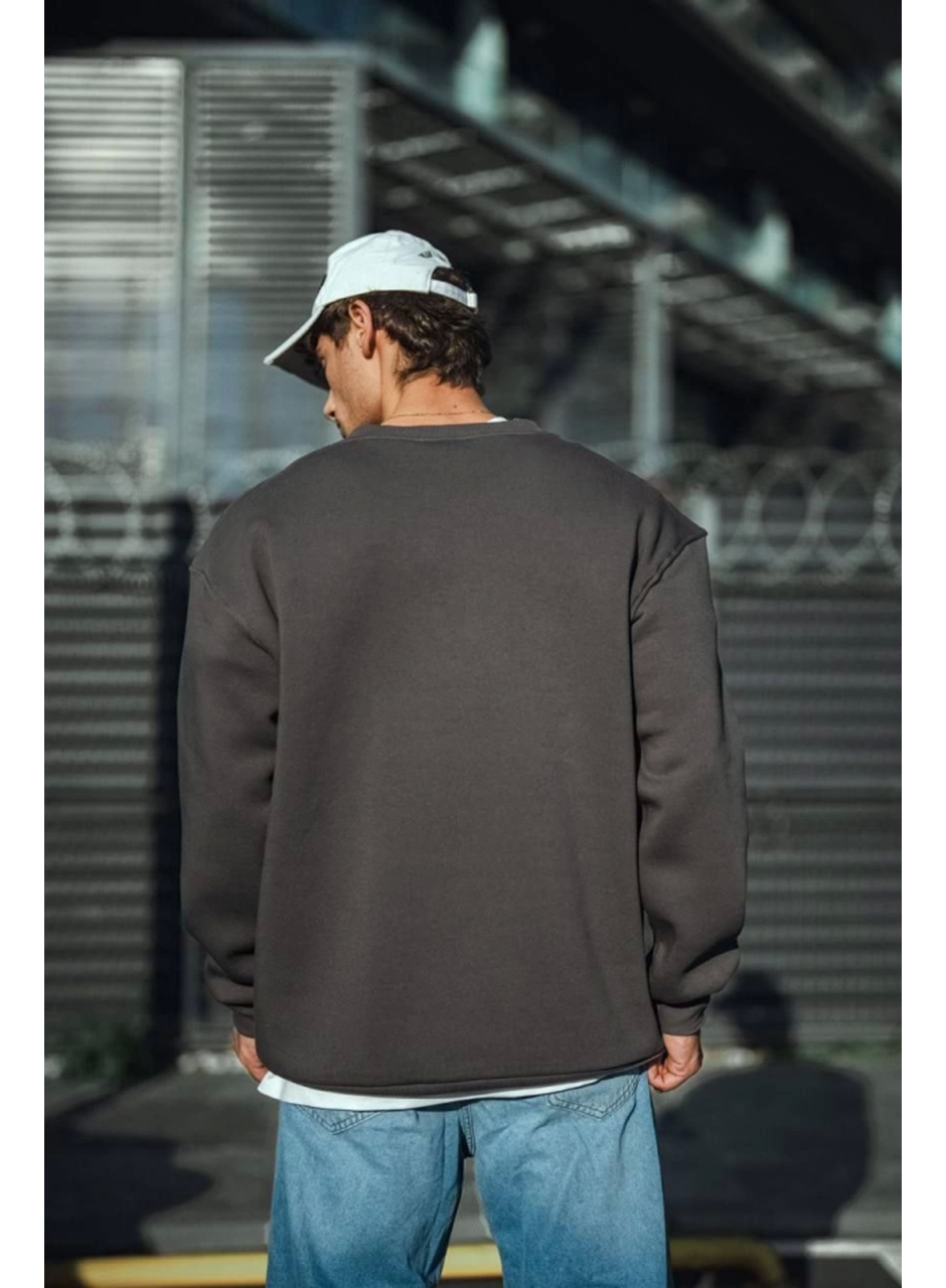 Kışlık Bisiklet Yaka Üç İplik Basic SweatShirt - Antrasit