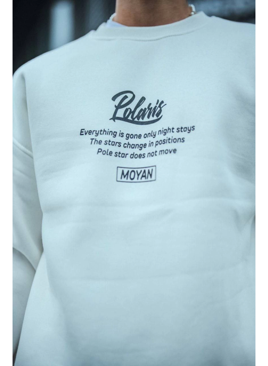 Kışlık Bisiklet Yaka Ön Ve Arka Baskılı SweatShirt - Beyaz