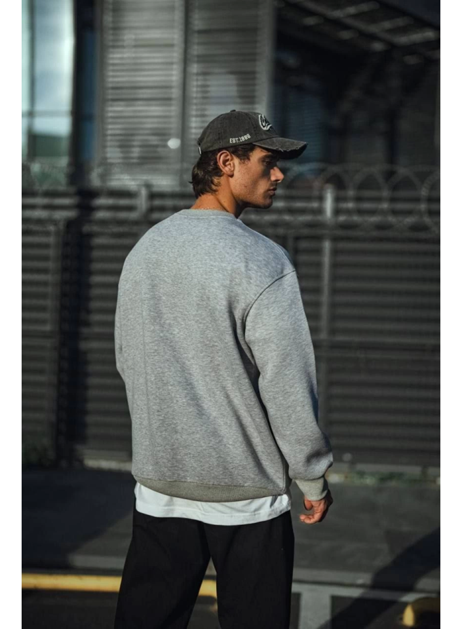Kışlık Bisiklet Yaka Üç İplik Basic SweatShirt - Gri