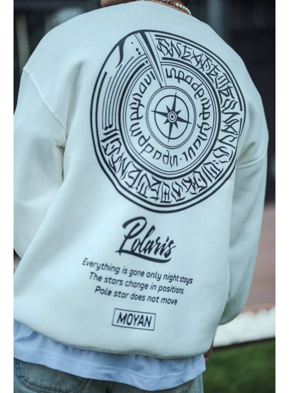 Kışlık Bisiklet Yaka Ön Ve Arka Baskılı SweatShirt - Beyaz