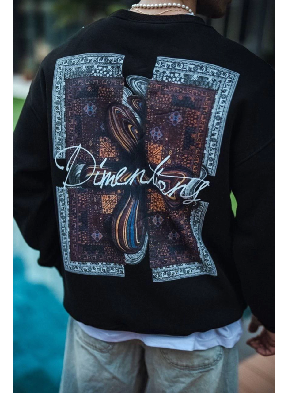 Uzun Kol Bisiklet Yaka Ön Ve Arka Baskılı SweatShirt - Siyah