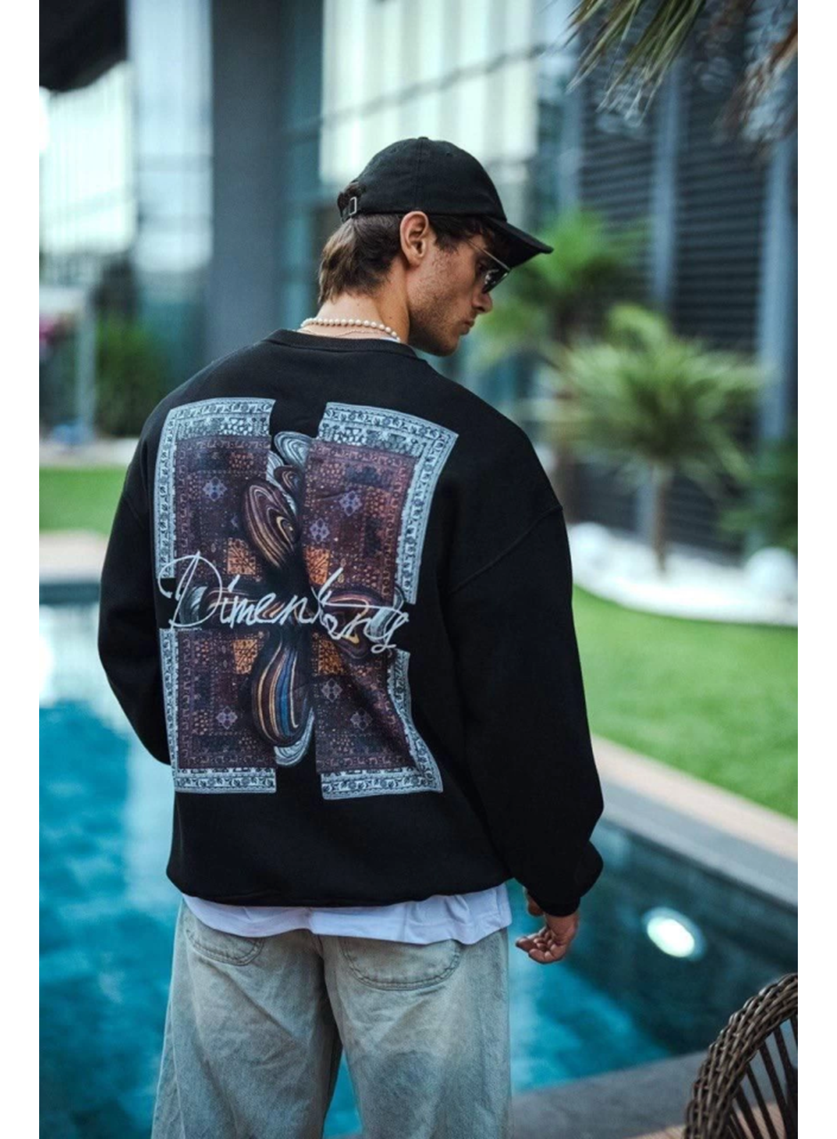 Uzun Kol Bisiklet Yaka Ön Ve Arka Baskılı SweatShirt - Siyah