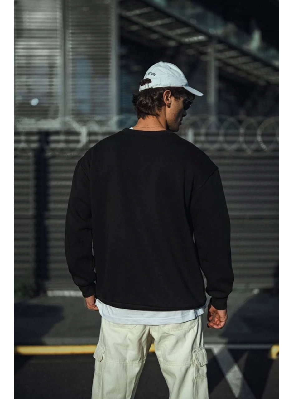 Kışlık Bisiklet Yaka Üç İplik Basic SweatShirt - Siyah