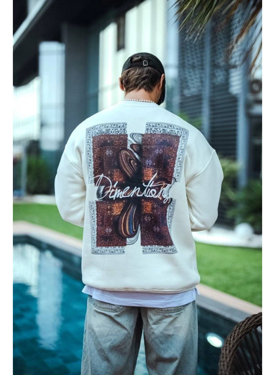 Uzun Kol Bisiklet Yaka Ön Ve Arka Baskılı SweatShirt - Beyaz