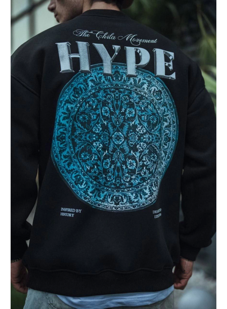 Üç İplik Bisiklet Yaka Baskılı SweatShirt - Siyah