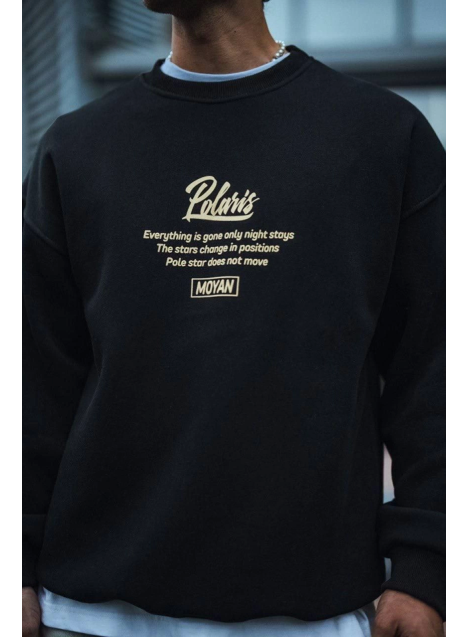 Kışlık Bisiklet Yaka Ön Ve Arka Baskılı SweatShirt - Siyah