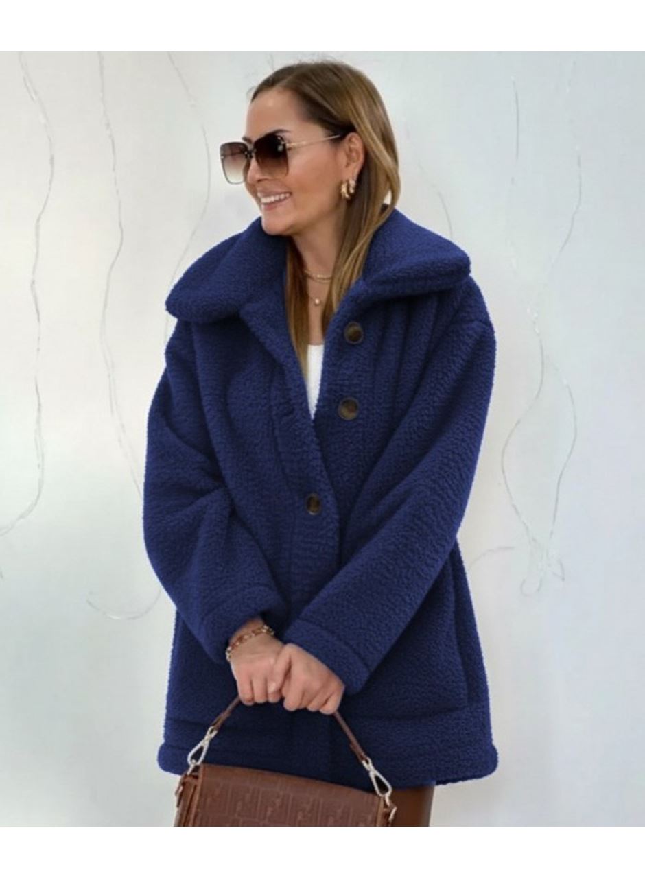 Kadın Uzun Kollu Yakalı önden Düğmeli Welsoft Kaban