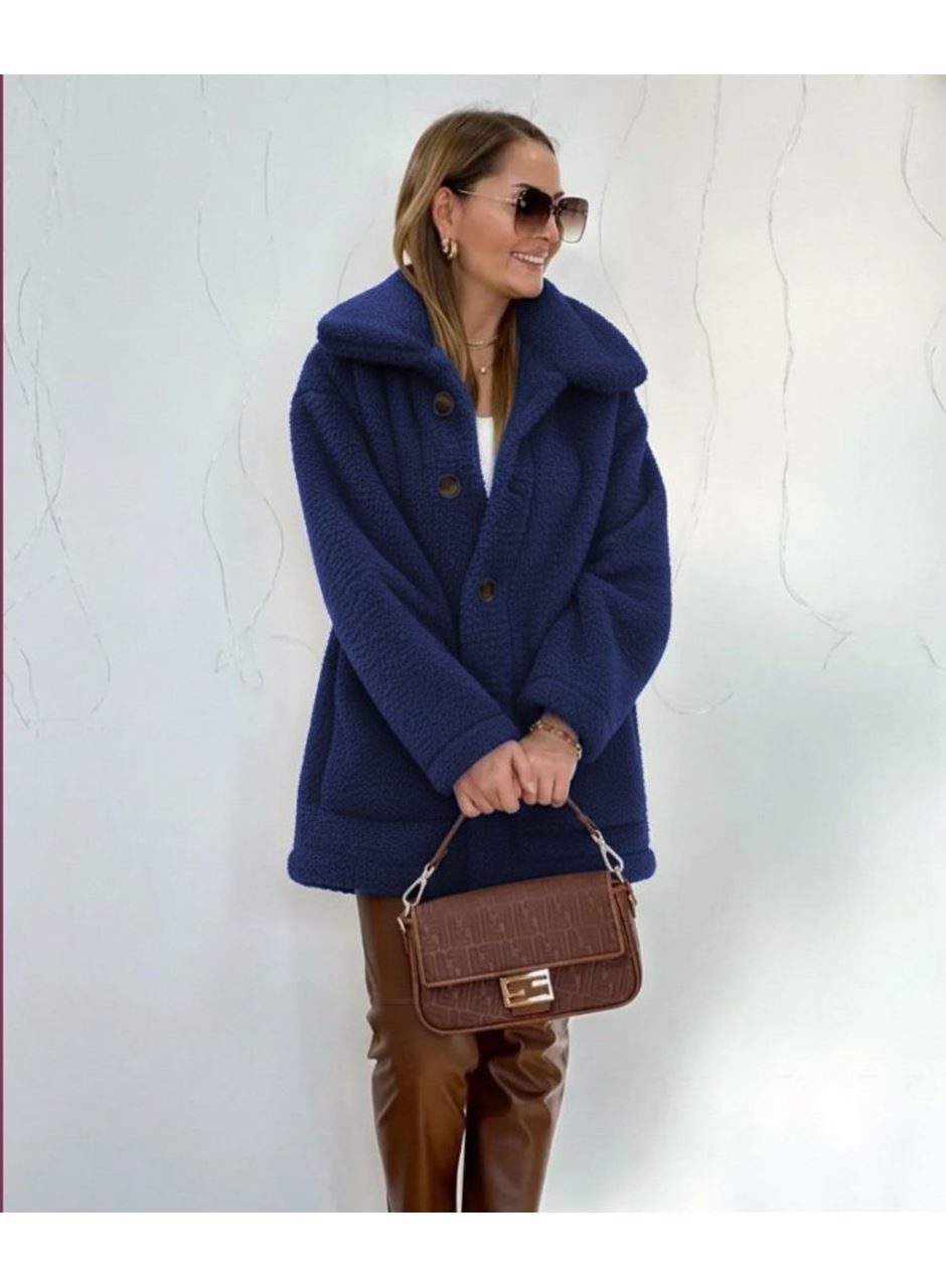 Kadın Uzun Kollu Yakalı önden Düğmeli Welsoft Kaban