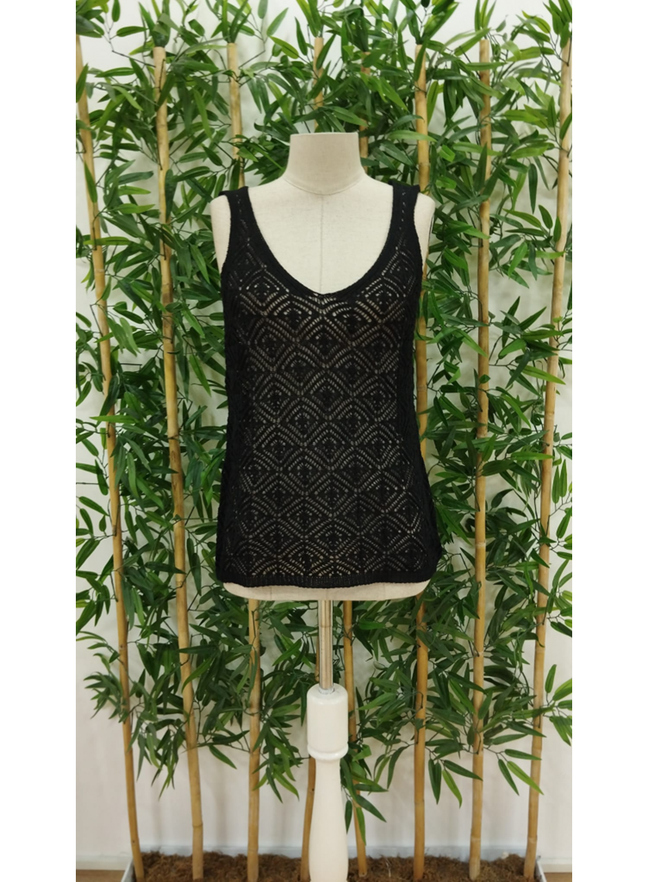 Kadın Baklava Desen Detaylı Kalın Askılı Triko Bluz