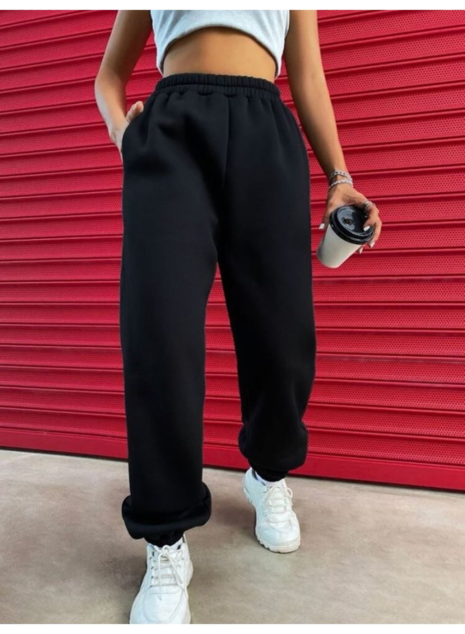 Kadın Yüksek Beli Lastikli Içi Polar 3 Iplik Eşofman Altı